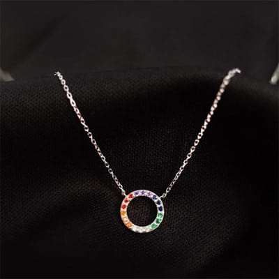 Nieuwe Prachtige Creatieve Regenboog Cirkel Snoepkleur 925 Sterling Zilver Sieraden Ronde Kristal Sleutelbeen Ketting Kettingen Xl184 gray