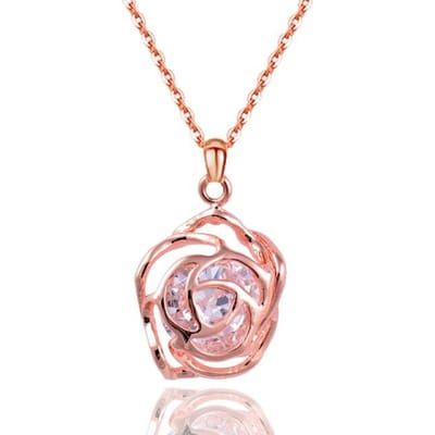 Zircone Cubique À L'intérieur Pendentif Collier Ras du Cou Chaîne à Maillons Fleur Rose Creuse Pour Femmes Tendance Bijoux Zd1 Lk2 white