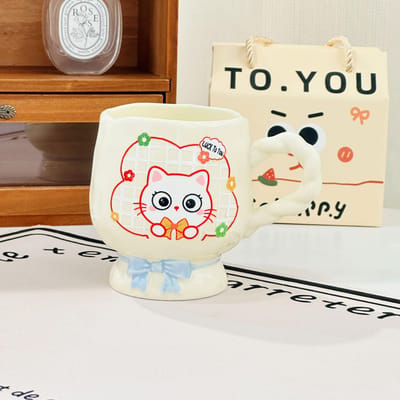 Geschenkdoos Set met Deksel Mok Cartoon Grappige Keramische Beker Grote Capaciteit Eenvoudige Huishoudelijke Waterbeker Meisjes Beker 350ML
