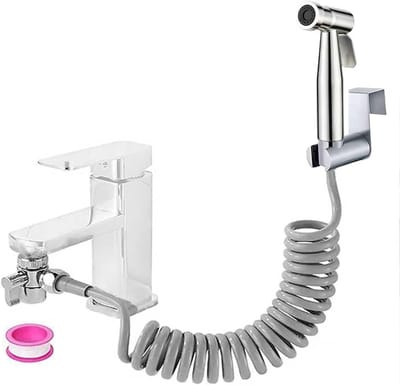 Draagbare Bidet Set van RVS met Douche, 2-Weg Afsluiter, 150 cm Slang en Douchehouder voor Hygiënische Toiletervaring