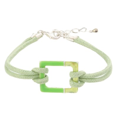 Behave – armband – lichtgroen – zilverkleurig – koord – rechthoek – verstelbaar