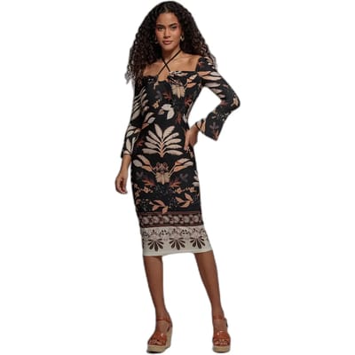 Midi jurk met print met strik op de rug dames Goddiva
