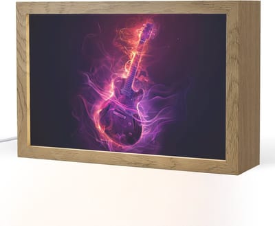 Nachtlampje 30x20 cm - Kinder lampje - Gitaar - Muziek - Rook - Paars - Tafellamp kinderkamer - Slaapkamer lamp - Bedlamp kinderen - Kinderlampje stopcontact - Wandlamp babykamer - Nachtlampjes