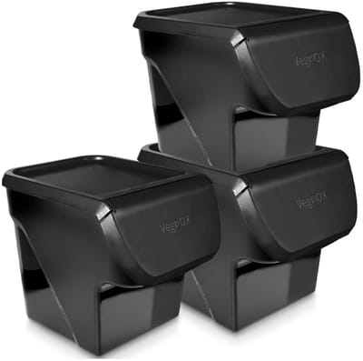 Doos voor Groenten en Fruit met Deksel Zwart 13 l 3 stuks - Aardappelbak - Aardappelpot - Bewaardoos - Container - Koelkast Organizer - Opbergbox - Fruitkist