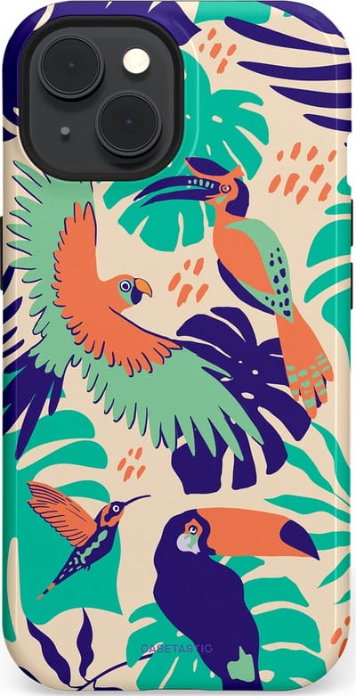Casetastic Hoesje Geschikt voor Apple iPhone 15 Magsafe - Stijlvolle Beschermende Duo-layer Case - Tropische Vogels