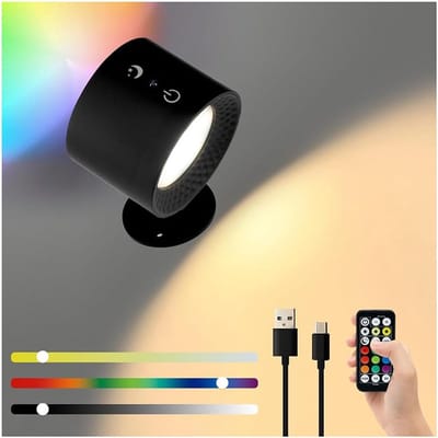 LED-nachtlampje - Slimme magnetische wandlamp met afstandsbediening - Dimbaar magnetisch 360° draaibaar USB-oplaadbaar LED-lampje - Verkrijgbaar in 3 kleurenschema's en 7 kleuren - Instelbare verlichting ( Een zwarte )