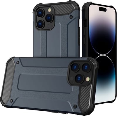 LuxeBass Hoesje geschikt voor Apple iPhone 14 Pro - Blauw - Armor case