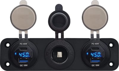 ProRide 12V USB Autolader 2 Poorten - 45W/QC3.0 - Voltmeter en 12V/24V Sigarettenplug - Drievoudig inbouw
