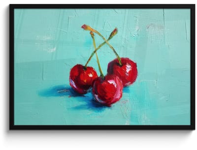 Poster in lijst - Fotolijst 90x60 cm - Posters - Kersen - Rood - Drie - Geverfd - Posterlijst zwart - Decoratie - Wanddecoratie woonkamer - Muurdecoratie slaapkamer