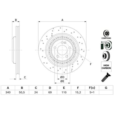 Remschijf BOSCH 0 986 479 H40, 1 stuk