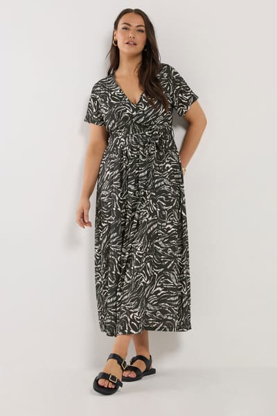 Yours Zwarte Abstracte Geweven Maxiwikkeljurk Size 50-52