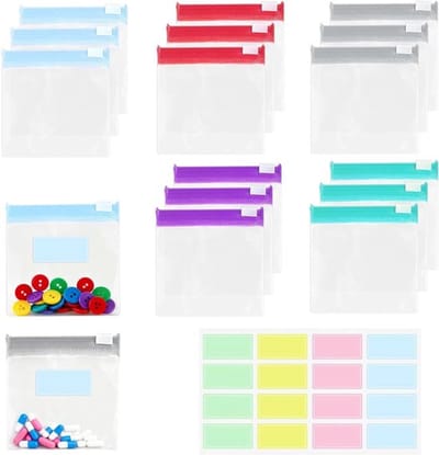 Mini Ritszakjes Set van 15 Stuks, Kleine 7.5x7.5cm EVA Plastic Zakjes, Herbruikbare Organizer voor Pillen en Accessoires, Multi-Kleurige Ritszakken