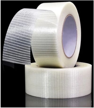 Dubbelzijdige tape - Transparante, in beide richtingen rekbare tape - 50 m x 50 mm- met glasvezelversterkte verpakkingstape voor versteviging en bundelen - Superkrachtige tape (2 rollen)