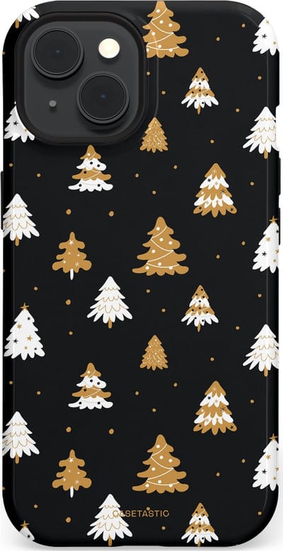 Casetastic hoesje geschikt voor Apple iPhone 15 - MagSafe - Dubbellaagse bescherming - Happy Chistmas Kerstbomen - Fashion Case - Zwart