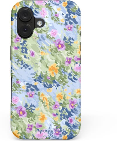 Casetastic hoesje geschikt voor Apple iPhone 16 - MagSafe - Dubbellaagse bescherming - Vijver briesje - Fashion Case - Lichtgrijs Zand Saliegroen Lila