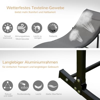 2 Delige Chaise Longue Set - Ergonomische Relaxligstoel - Opvouwbaar Voor Tuin En Zwembad - Aluminium - Donkergrijs