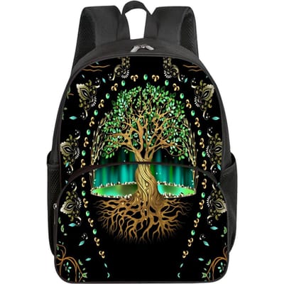 Levensboom Print Schoolrugzak voor Jongens/Meisjes Beste Cadeau Waterdicht 2D Platte Cartoon Ronde Voorvak Tas voor Kinderen black
