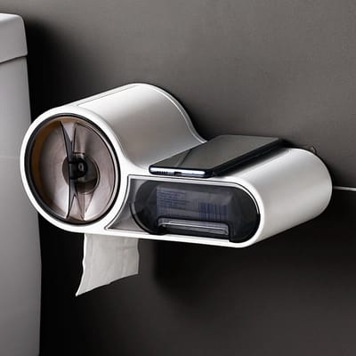 Design Toiletrolhouder met Lade & Leg plankje - Zonder boren - Hangende toiletpapierhouder - Toilet Wc rol houder
