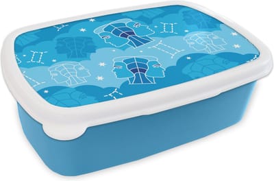 Broodtrommel Blauw - Lunchbox - Brooddoos - Zodiac - Tweeling - Design - 18x12x6 cm - Kinderen - Jongen