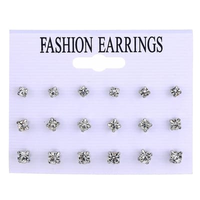 Fako Bijoux® - Oorbellen - Steker - Zirkonia - 4-5-6mm - Transparant - 9 Paar