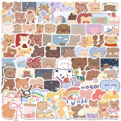 Schattige Cartoon Beer Stickers, 102 Stuks, Waterdichte Kawaii Vinyl Stickers voor Laptop, Waterflessen en Skateboards, Perfect voor DIY Decoraties