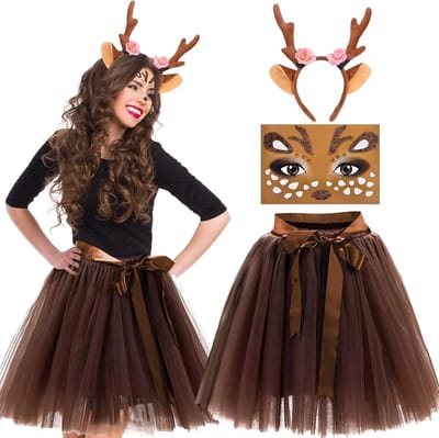 Volwassen Rendier Kostuum - 2-delig Set met Hoofdband, Tutu Rok en Vintage Kant, Perfect voor Carnaval en Cosplay Feesten