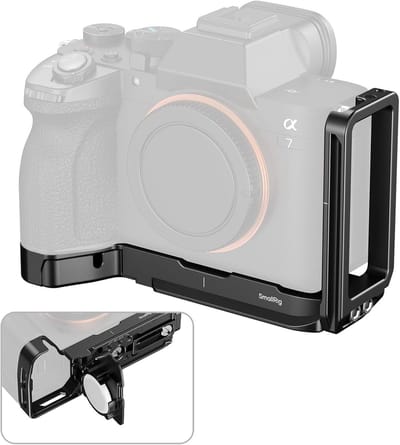 L-vormige montageschijf voor Sony Alpha 7 V / 7R V / 7 IV, met ingebouwde AirTag-sleuf, uitschuifbare zijkant, snelkoppeling voor Arca-Swiss en veelzijdige opnameposities