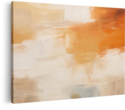 Artaza Canvas Schilderij Abstract - 60x40 cm - Wanddecoratie Modern - Muurdecoratie Beige - Decoratie Oranje - Schilderijen Op Canvas