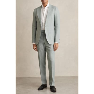 Reiss Linen Slim Mixer Trouser Ocean Green Size: W28 | Tailored Pants Outlet | Heren | Wit