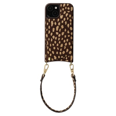 Selencia Hoesje - Geschikt voor Apple iPhone 15 - Real Leather Backcover met Pashouder - Fawn Chic
