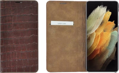 Geschikt voor Samsung Galaxy S21 Ultra hoesje - Wallet case- S21 Ultra hoesje - Portemonnee Bookcase Ultra dun Echt leer Croco Bruin
