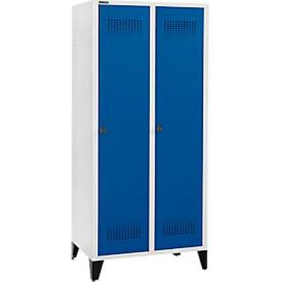 Schäfer Shop Genius Kledinglocker met poten, 2 compartimenten, 400 mm compartimentbreedte, veiligheidsdraaigrendelslot, gentiaanblauw