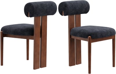 COLAMY Houten eetkamerstoelen set van 2 – Gestoffeerde stoelen met open gebogen rugleuning en dikke zitkussens – Voor keuken en eetkamer – Antislipzolen – Donkerblauw