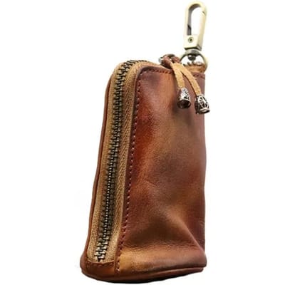 Nouvelle Arrivée Homme Cuir Véritable Sac à Clés Porte-Clés Mode Fermeture Éclair Sac de Rangement Maison Double Porte-Clés Sac Voiture pour Homme marron