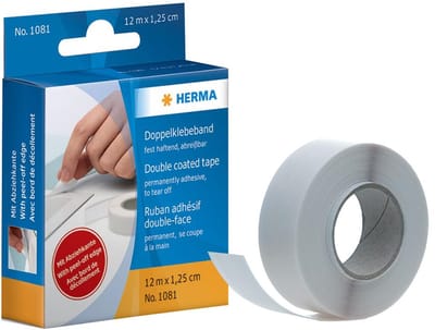 HERMA 1092 Dubbelzijdig tape op rol, vast hechtend, gombreedte 12 mm, bandbreedte 16 mm, 50 m