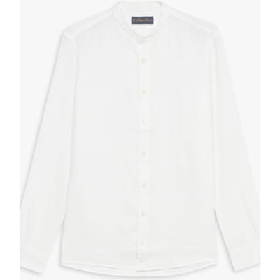 Brooks Brothers Stand Collar Shirt Linen White Size: S | Casual Shirts Outlet | Heren | Wit