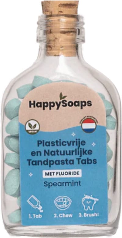 HappySoaps - Natuurlijke Tandpasta Tabs Met Fluoride Spearmint - 62st
