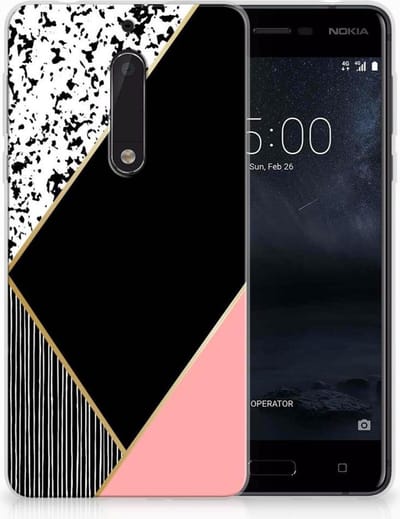 Nokia 5 TPU Hoesje Zwart Roze Vormen