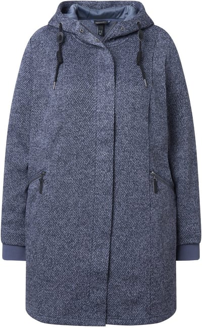 Ulla Popken - Dames - Gebreide fleecejas capuchon 2-wegrits - Marine - Maat 46+