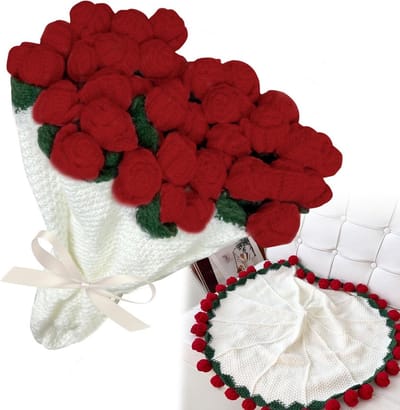 Gehaakte Bloemendeken - Rozenkleed Plaid - Decoratie en Warmte - 2-in-1 Boeket Functie - 60 x 60 cm - Rood