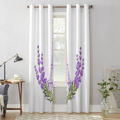 Eiffeltoren met Lavendelbloemen Luxe Raamgordijn voor Woonkamer Slaapkamer Huisdecoratie Keuken voor Raamgordijnen 135W x 92H(cm) x1