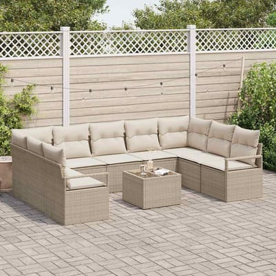 vidaXL - Tuinbank - Set - 10 - st - Beige - en - Crème - poly - rattan