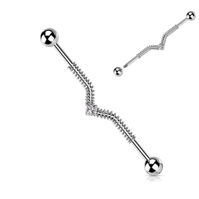 Industrial piercing PVD V-spring wave - zilver - LMPiercings