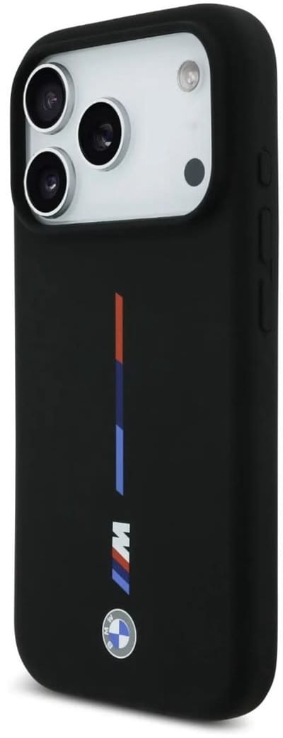 BMW Back Cover voor iPhone 17 Pro Max - Zwart - MagSafe - Liquid Silicone Case met Tricolor Print