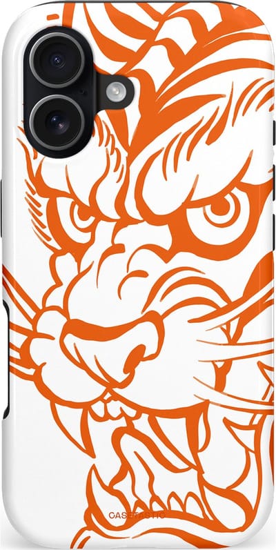 Casetastic hoesje geschikt voor Apple iPhone 17 - MagSafe - Dubbellaagse bescherming - Wilde lijnen - Fashion Case - Wit Oranje Zand
