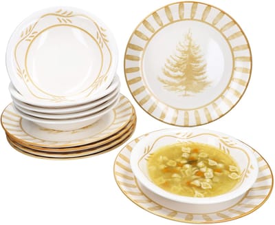 12-delig servies Bos okergeel steengoed voor 6 personen - 23105923 & 23105912