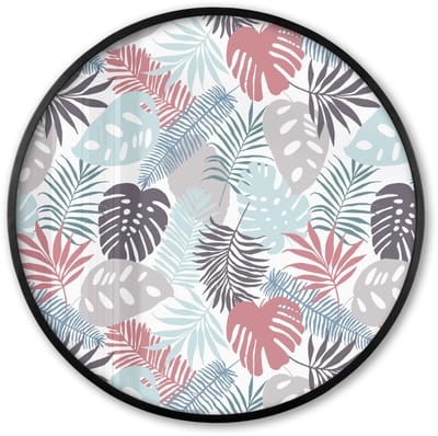 Poster in lijst Rond - Fotolijst 60x60 cm - Posters - Monstera - Pastel - Bladeren - Tropical - Ronde posterlijst zwart - Decoratie - Wanddecoratie woonkamer - Muurdecoratie slaapkamer