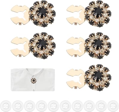 5 stuks strass-knopen decoratieve hoezen clips met 10 witte naaiknopen voor DIY handwerk en feestaccessoires (zwart/goud)