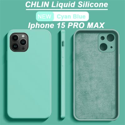 CL CHLIN Siliconen Hoesje voor iPhone 15 Pro Max – Cyan blauw – Zachte Binnenvoering – Verhoogde Randen