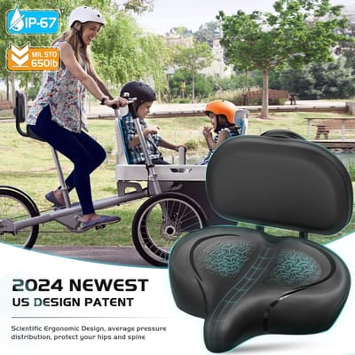 Fietsstoel - Fietszadel - Comfortabel Fietsen - Extra Breed Met Rugleuning - XL Maat - Zwart